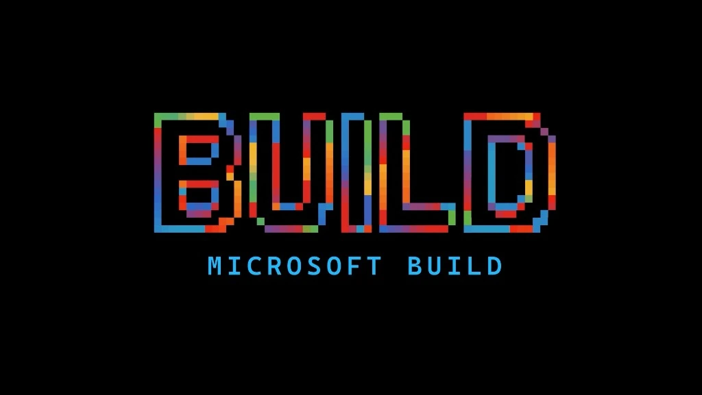 Microsoft Build 2026 logo with colourful pixelated BUILD text on a black background